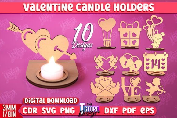 Lote De Candelabros Para San Valentin Creativo Digital